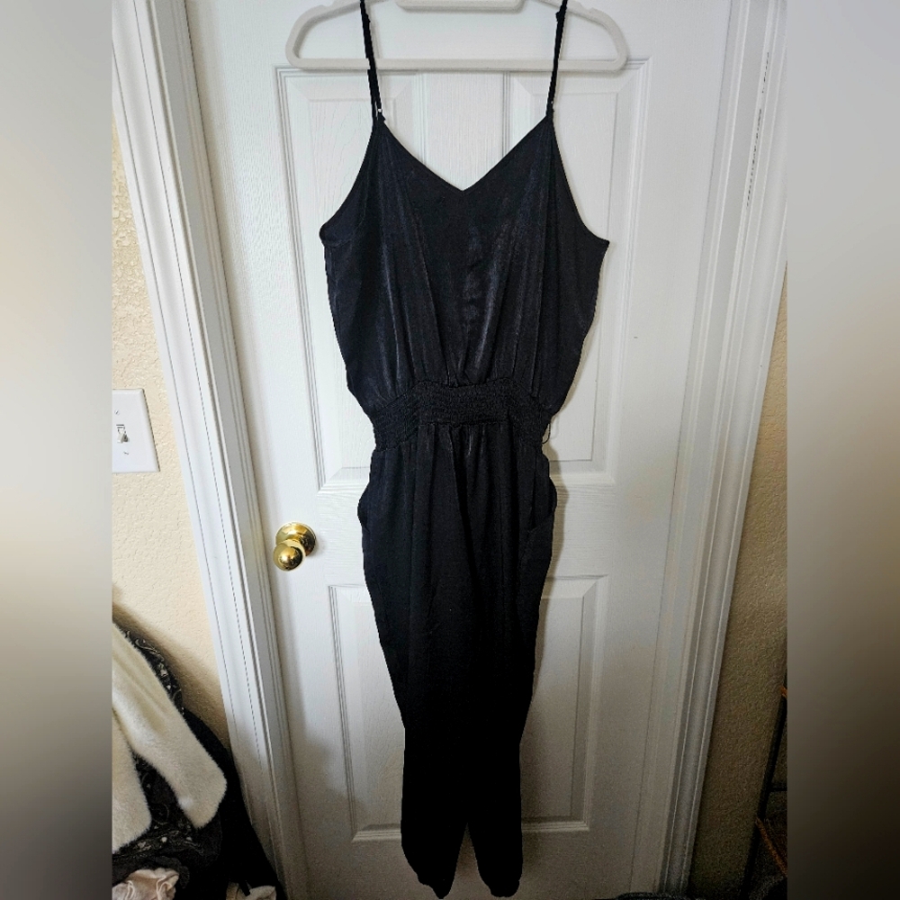 And Now This Women's Sleeveless Belted Satin Jumpsuit in Black, Size Large